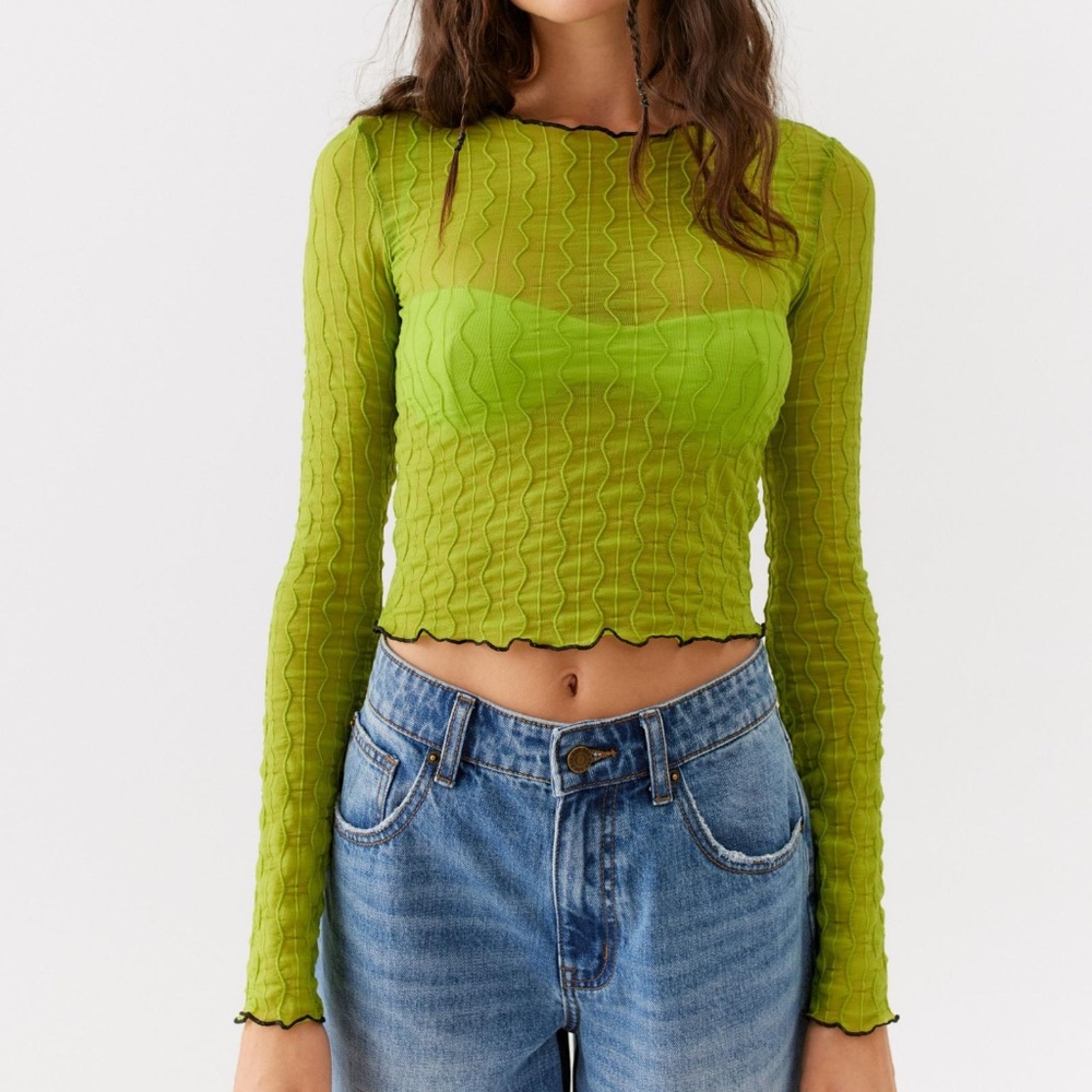 Urban outfitters green sheer mesh top